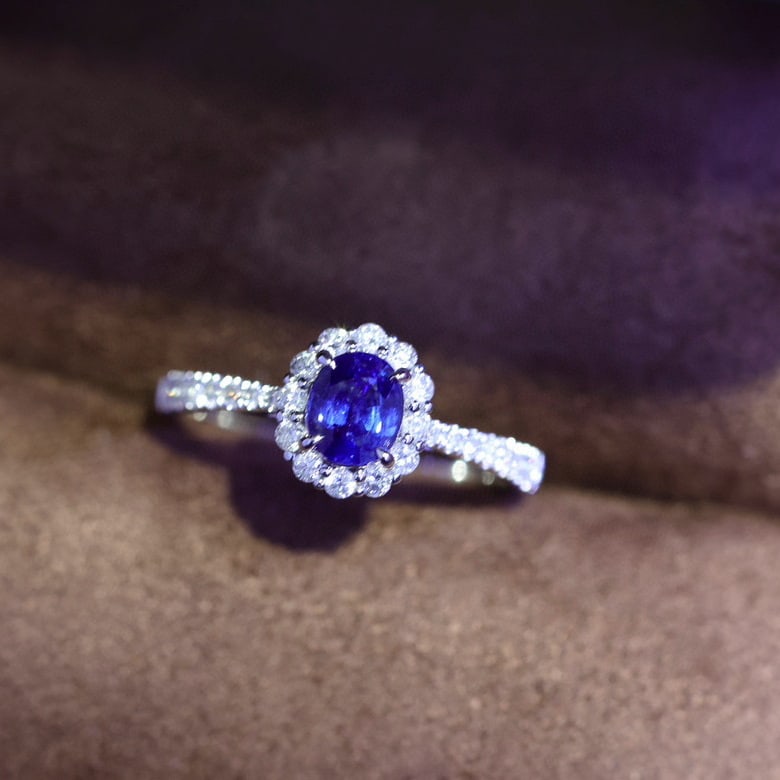 14k Gold 1.14 Ctw Natural Sapphire & Diamond Ring: Ref:230948367 // gold content:14k gold // ring size:7. 25us // // main gemstone:sapphire // shape:oval // carat weight:0. 82ct // color:royal blue // treatment:natural // // adjacent gemstone 2 : diam