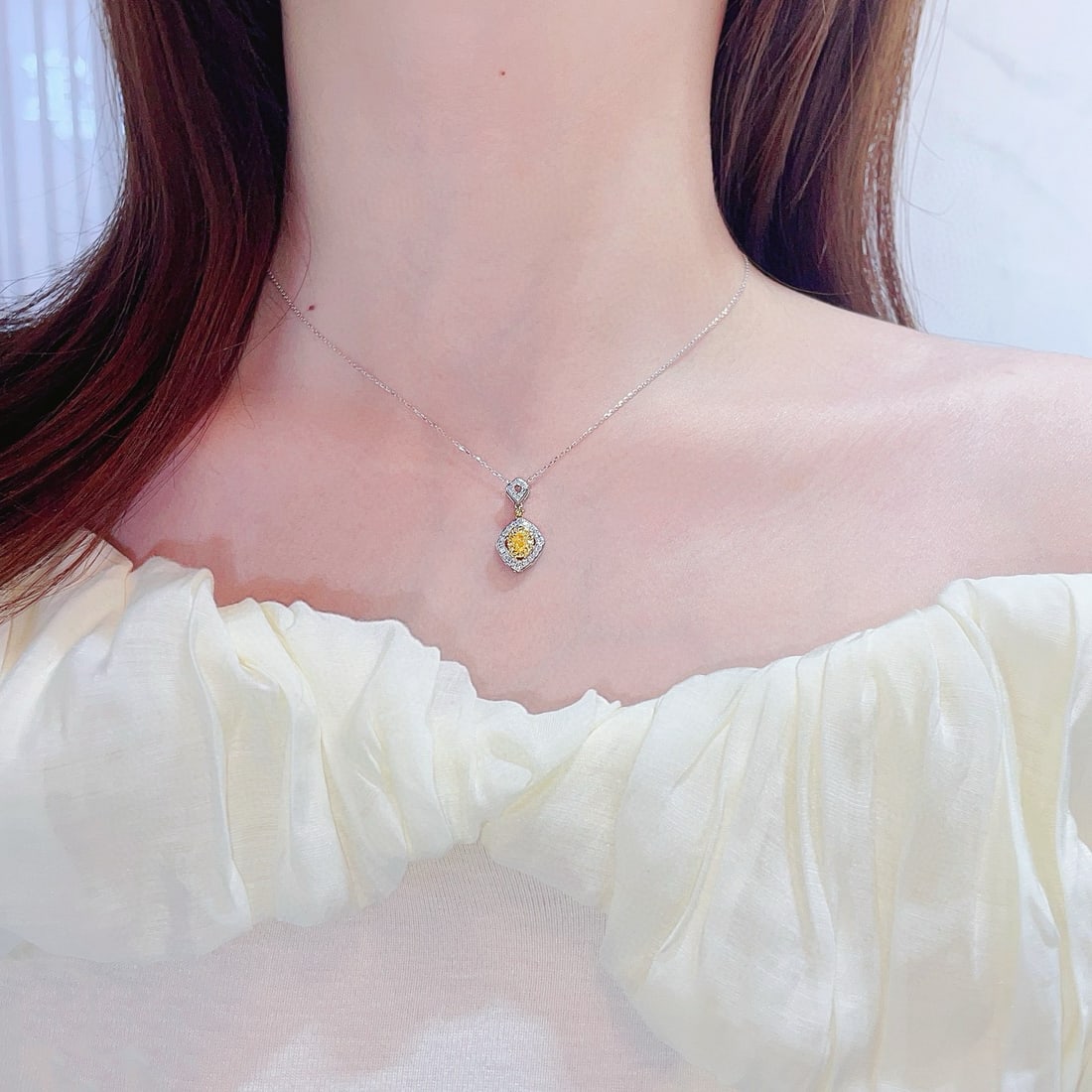 14k Gold 0.42 Ctw Natural Yellow Diamond & Diamond Necklace (1 of 4)