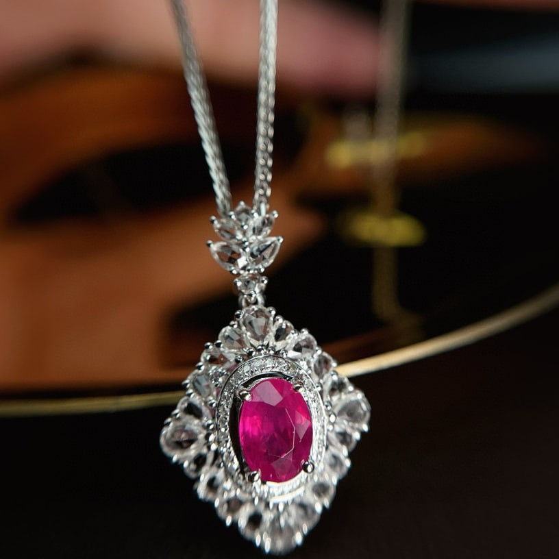 14k Gold 1.10 Ct Natural Ruby & Diamond & Sapphire Pendant( Without Chain ): Ref:230948388 // gold content:14k gold // main gemstone:ruby // shape:oval // carat weight:1. 10ct // color:red // treatment:natural // // adjacent gemstone 2 : diamond // number of stones:32 //