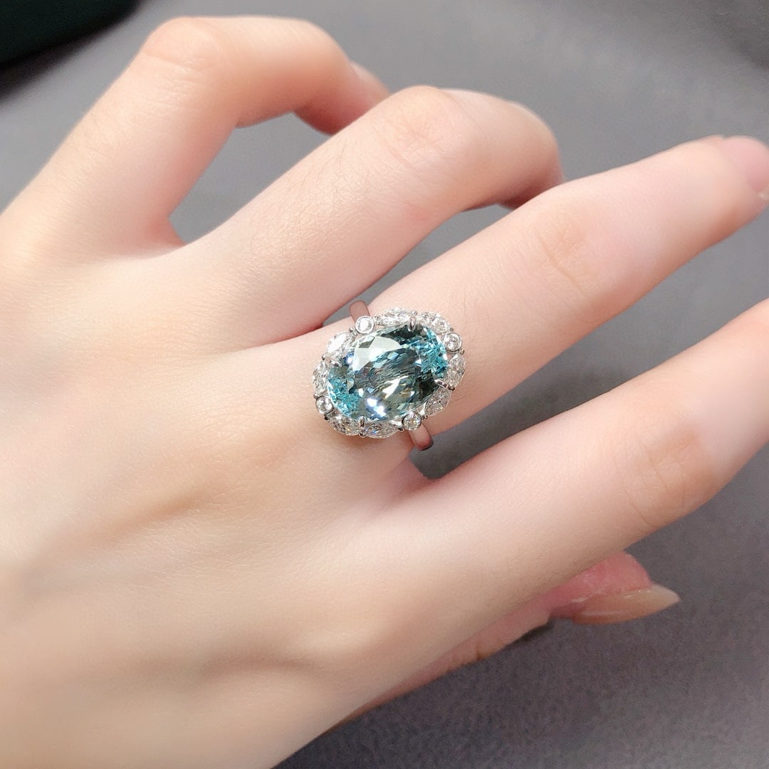 14k Gold 5.63 Ctw Natural Aquamarine & Lab Grown Diamond Ring - 2