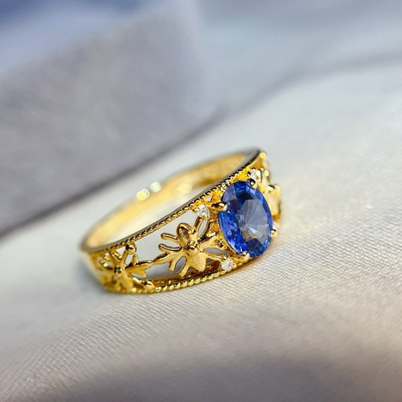 14k Gold 0.80 Ct Natural Sapphire & Diamond Ring - 2