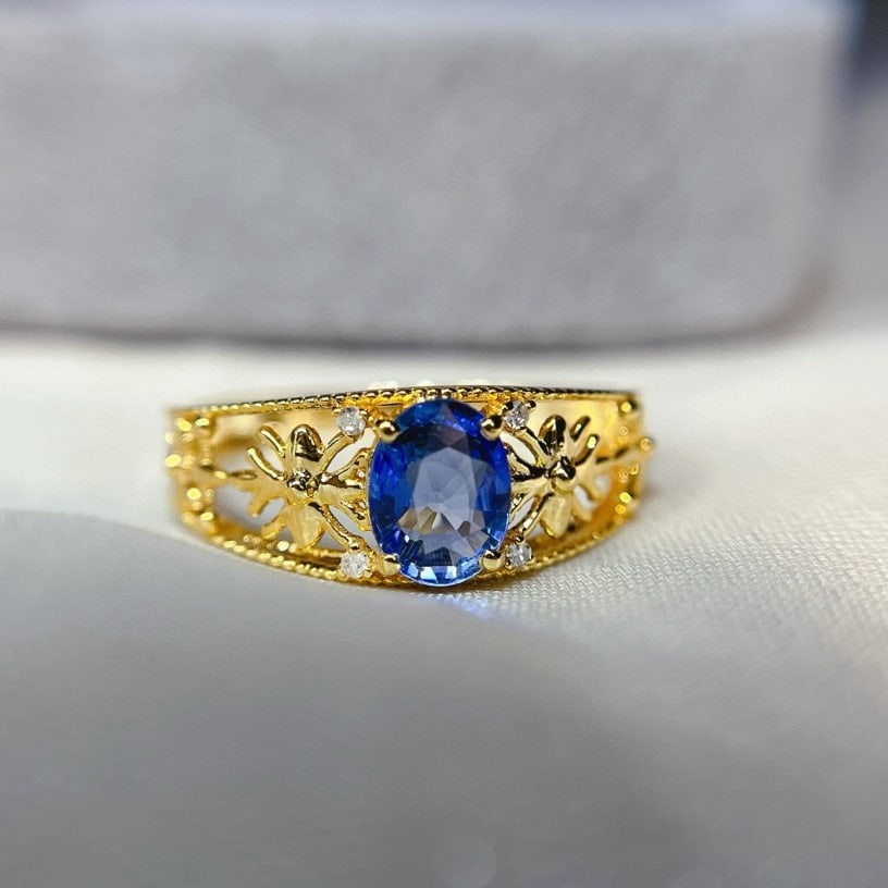 14k Gold 0.80 Ct Natural Sapphire & Diamond Ring - 3