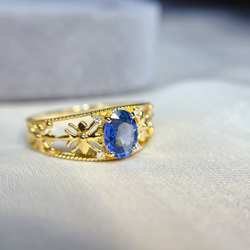14k Gold 0.80 Ct Natural Sapphire & Diamond Ring - 5