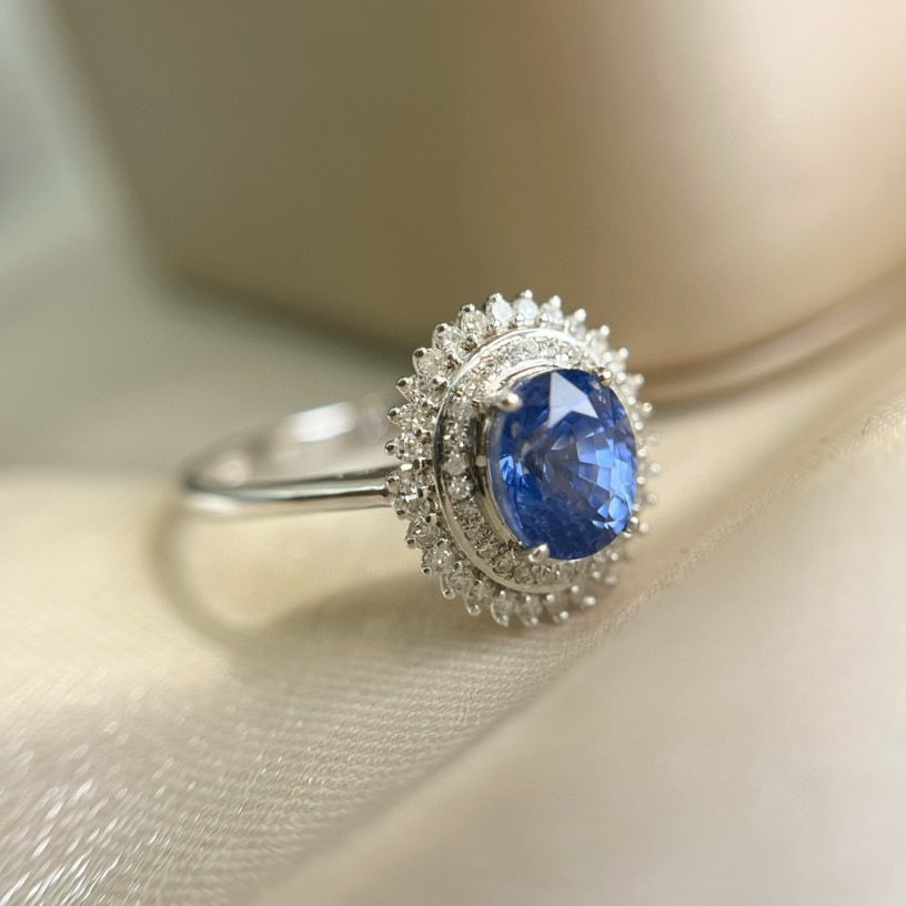 14k Gold 1.55 Ct Natural Sapphire & Diamond Ring - 2