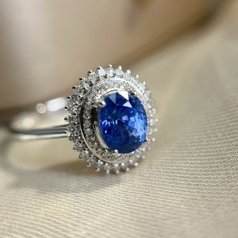 14k Gold 1.55 Ct Natural Sapphire & Diamond Ring - 4