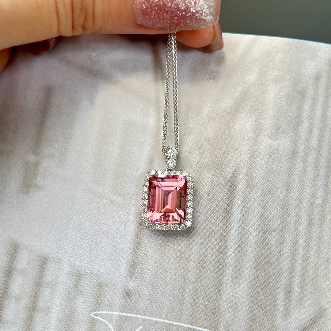 14k Gold 4.41 Ctw Natural Tourmaline & Lab Grown Diamond Pendant( Without Chain ) - 2