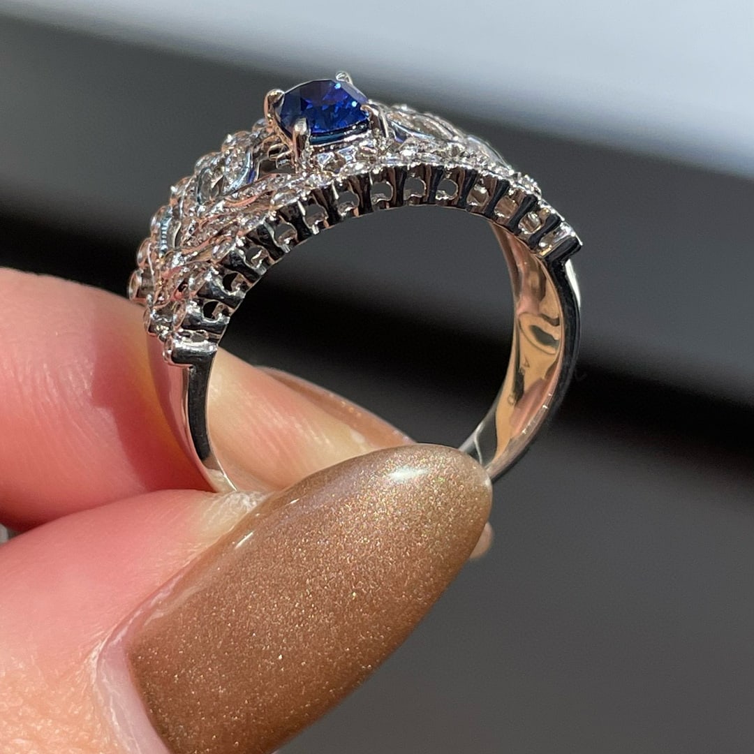 14k Gold 1.09 Ctw Natural Sapphire & Diamond Ring - 2