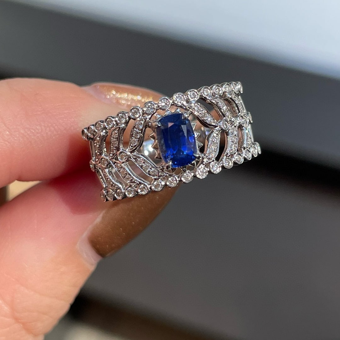 14k Gold 1.09 Ctw Natural Sapphire & Diamond Ring - 5