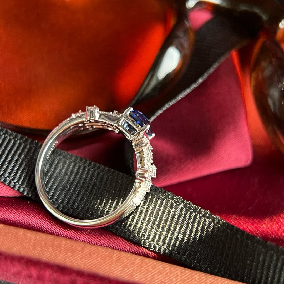 14k Gold 1.56 Ctw Natural Sapphire & Diamond Ring: Ref:230948442 // gold content:14k gold // ring size:7. 25us // // main gemstone:sapphire // shape:octagonal // carat weight:1. 12ct // color:royal blue // treatment:natural // // adjacent gemstone