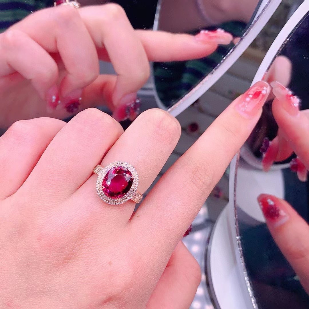 14k Gold 5.9 Ct Natural Tourmaline & Diamond Ring - 3