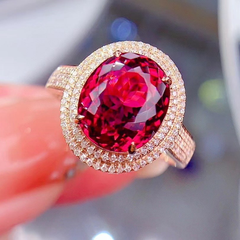 14k Gold 5.9 Ct Natural Tourmaline & Diamond Ring - 4