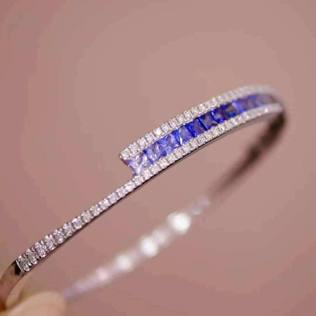 14k Gold 2.25 Ctw Natural Sapphire & Diamond Bangle (1 of 7)