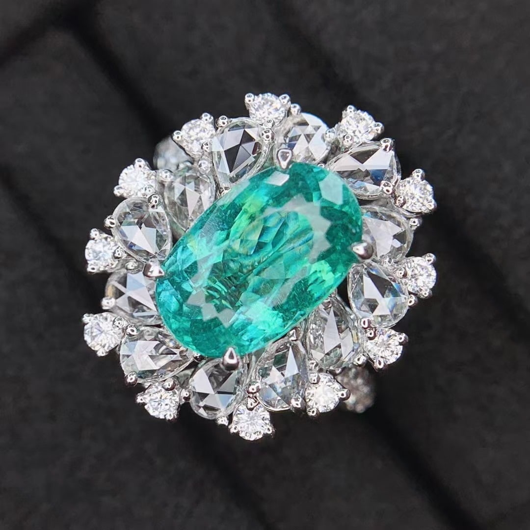 14k Gold 4.78 Ctw Natural Paraiba Tourmaline & Diamond Ring/pendant( Without Chain ) - 2