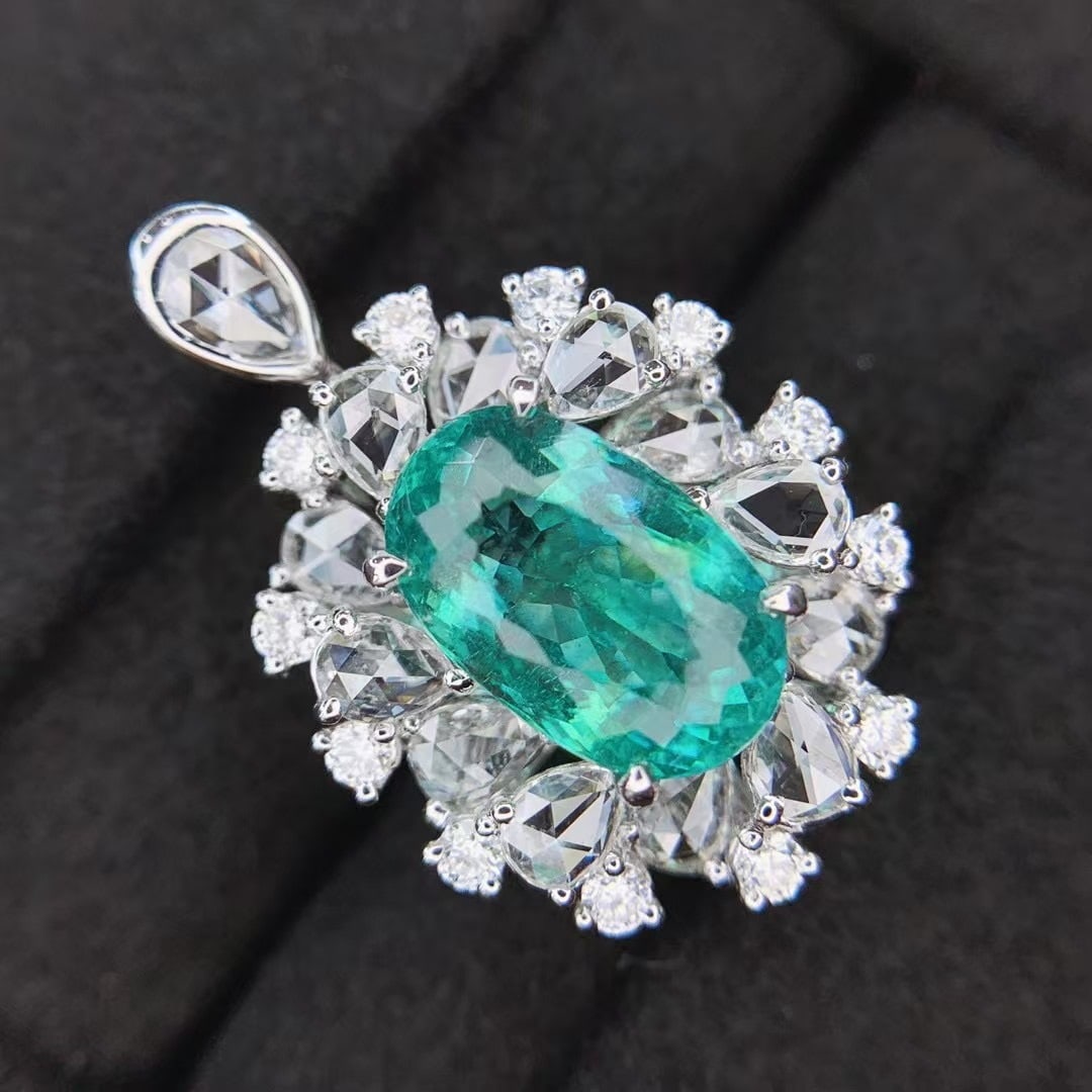 14k Gold 4.78 Ctw Natural Paraiba Tourmaline & Diamond Ring/pendant( Without Chain ) - 5