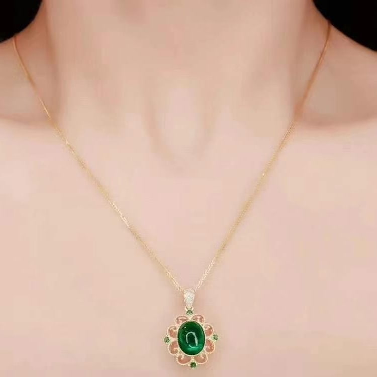 14k Gold 2.15 Ct Vivid Green Natural Emerald & Diamond & Tsavorite Pendant( Without Chain ) - 5
