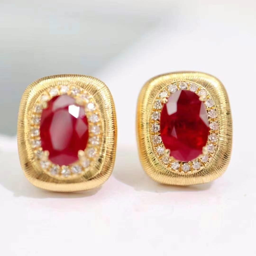 14k Gold 1.32 Ctw Natural Ruby & Diamond Earrings (1 of 6)