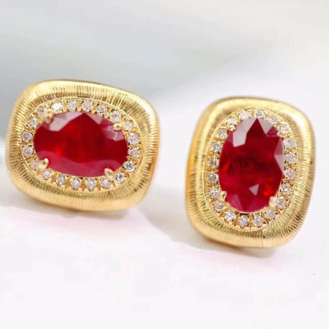 14k Gold 1.32 Ctw Natural Ruby & Diamond Earrings - 2