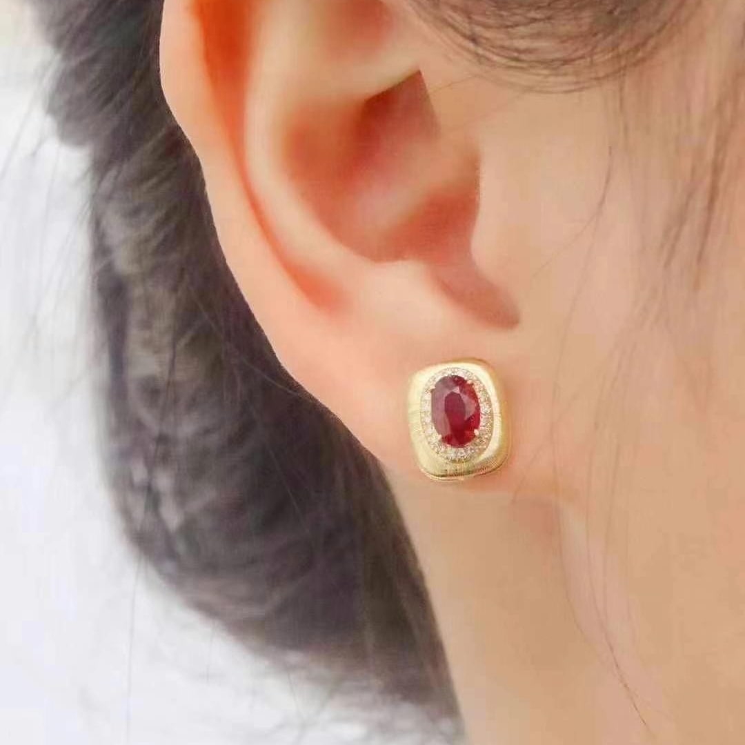 14k Gold 1.32 Ctw Natural Ruby & Diamond Earrings - 5
