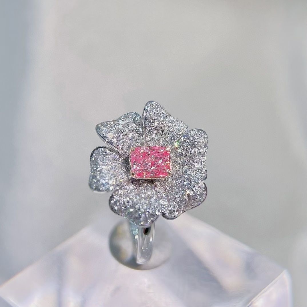 14k Gold 1.12 Ctw Natural Pink Diamond & Diamond & Flowers Ring - 2