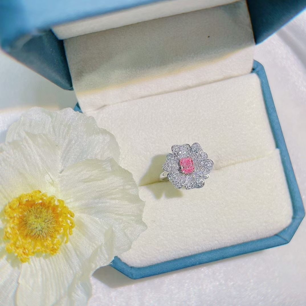 14k Gold 1.12 Ctw Natural Pink Diamond & Diamond & Flowers Ring - 3