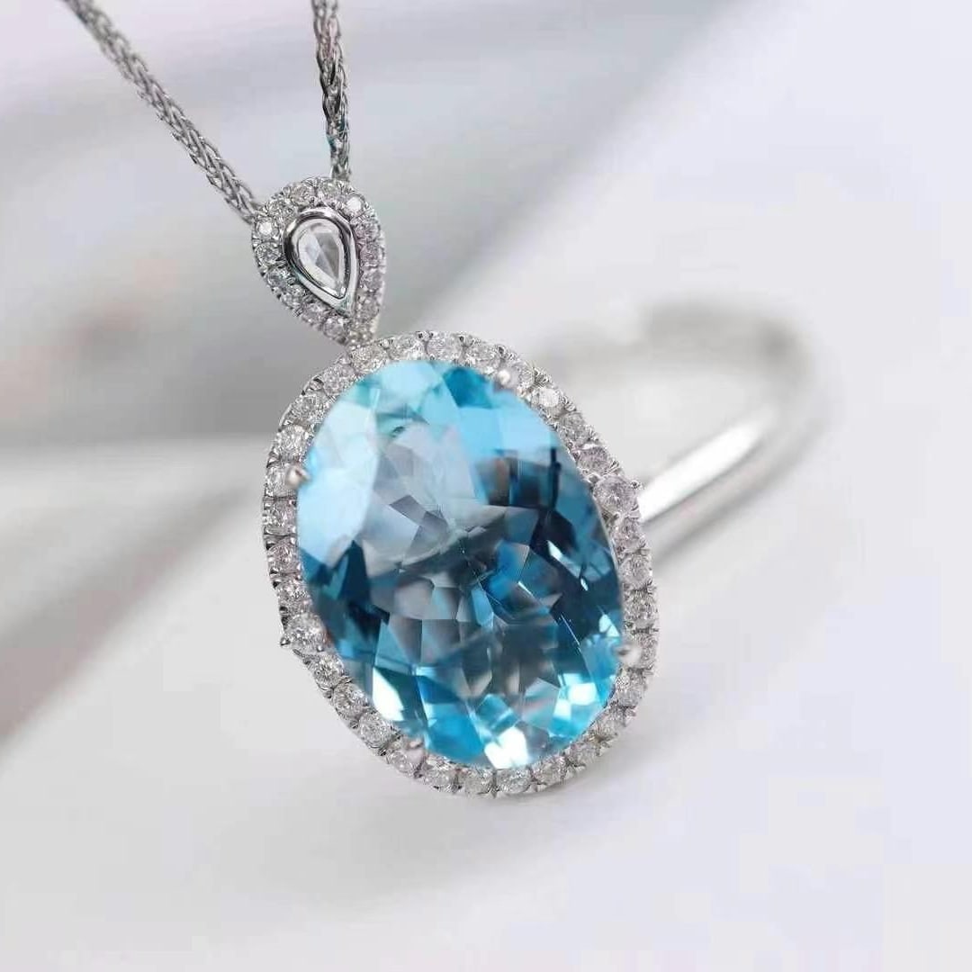 14k Gold 4.58 Ctw Natural Aquamarine & Diamond Ring/pendant( Without Chain ) - 2