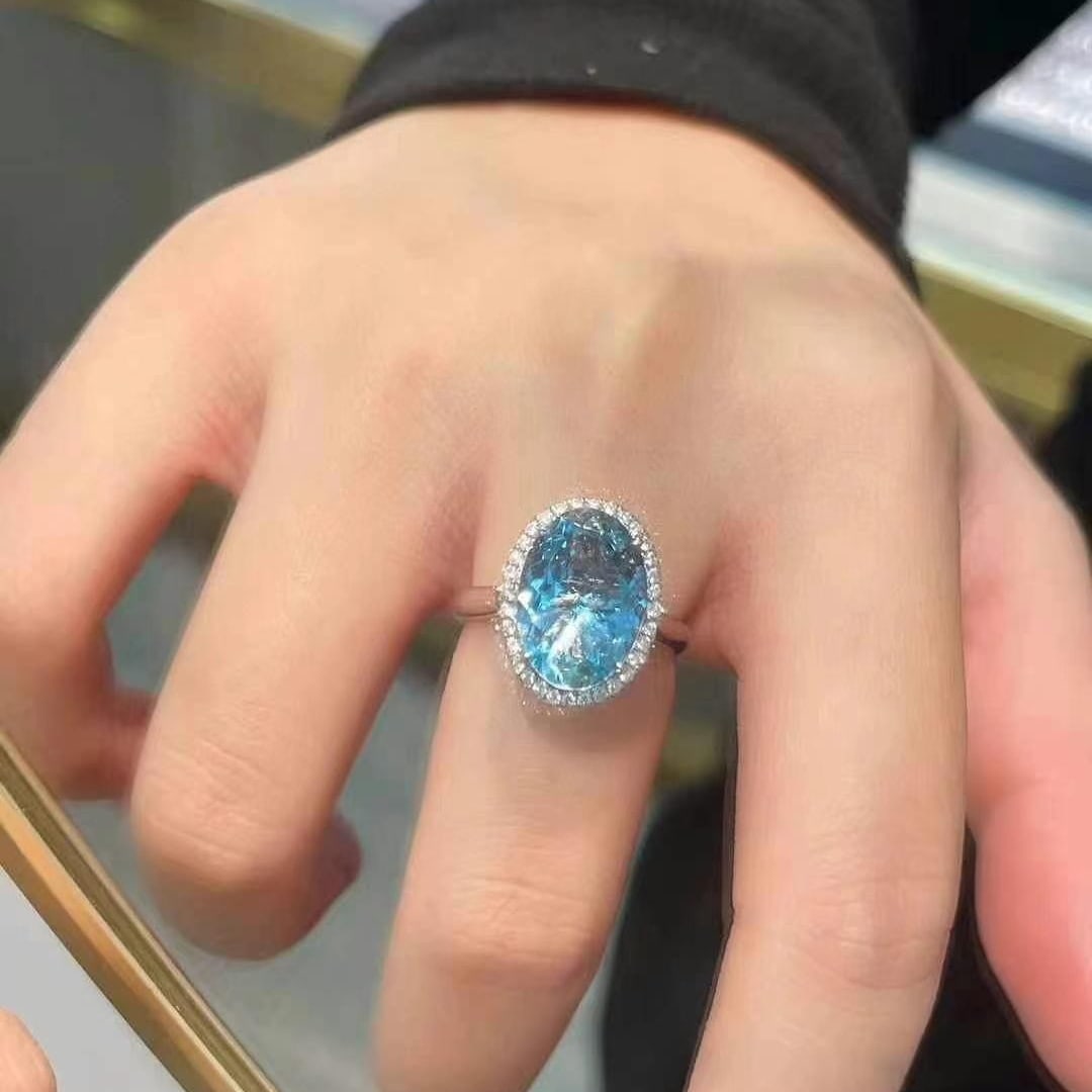 14k Gold 4.58 Ctw Natural Aquamarine & Diamond Ring/pendant( Without Chain ) - 6