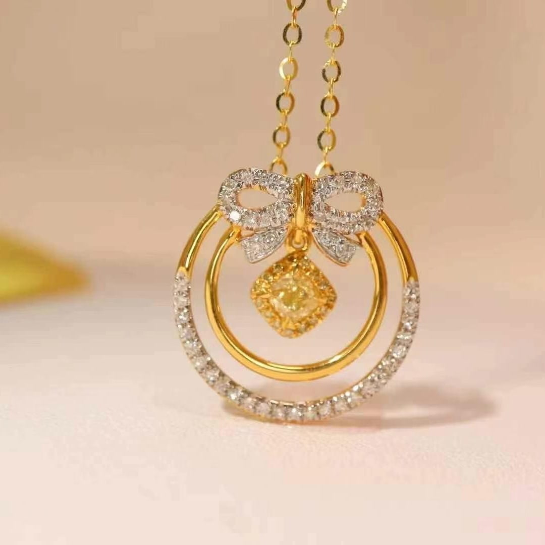 14k Gold 0.77 Ct Natural Color Diamond Necklace - 4