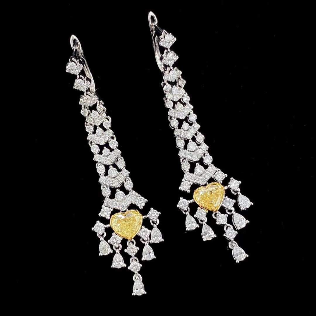 14k Gold 2.71 Ctw Natural Yellow Diamond & Diamond Earrings - 2