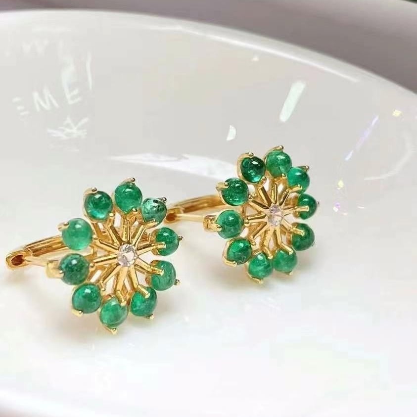 14k Gold 2.20 Ct Natural Emerald & Sapphire Earrings - 6