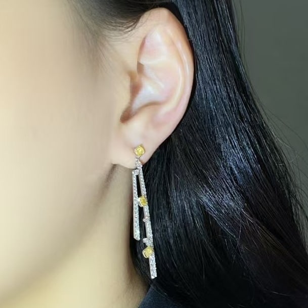 14k Gold 1.87 Ctw Natural Yellow Diamond & Diamond Earrings - 2