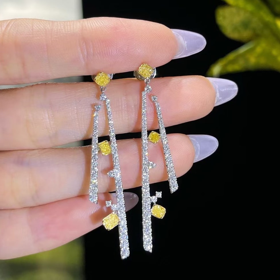 14k Gold 1.87 Ctw Natural Yellow Diamond & Diamond Earrings - 5