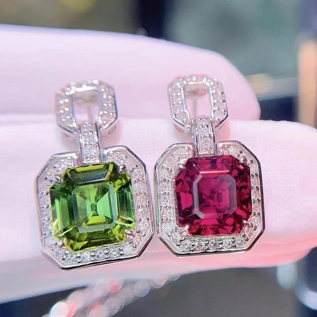 14k Gold 5.78 Ct Natural Tourmaline & Diamond Earrings (1 of 7)