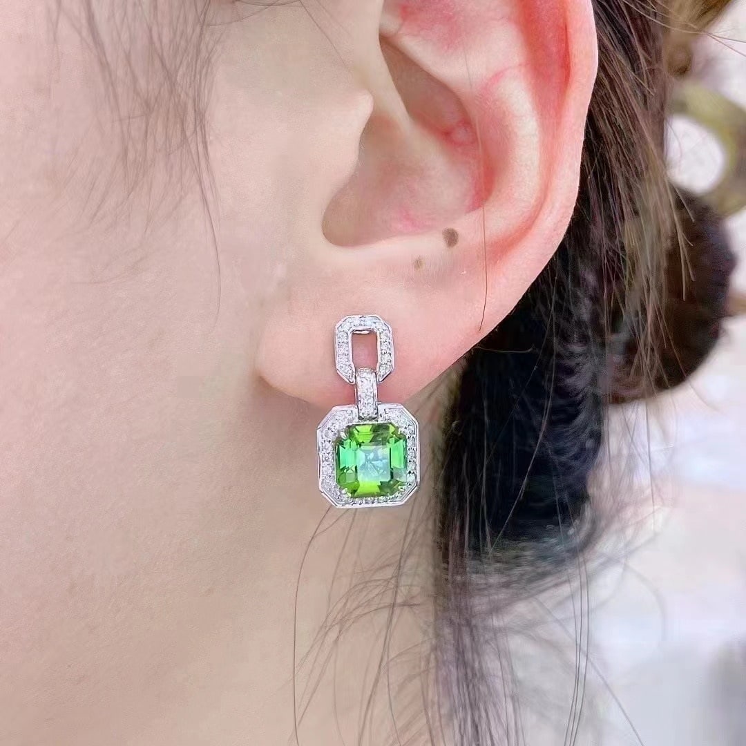 14k Gold 5.78 Ct Natural Tourmaline & Diamond Earrings - 5