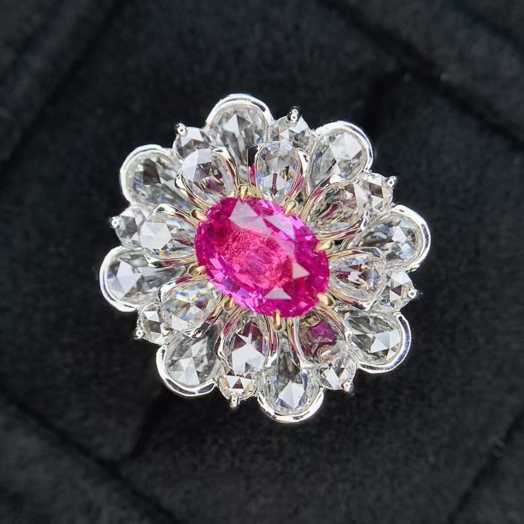 14k Gold 3.91 Ctw Natural Padparadscha Sapphire & Diamond Ring (1 of 9)