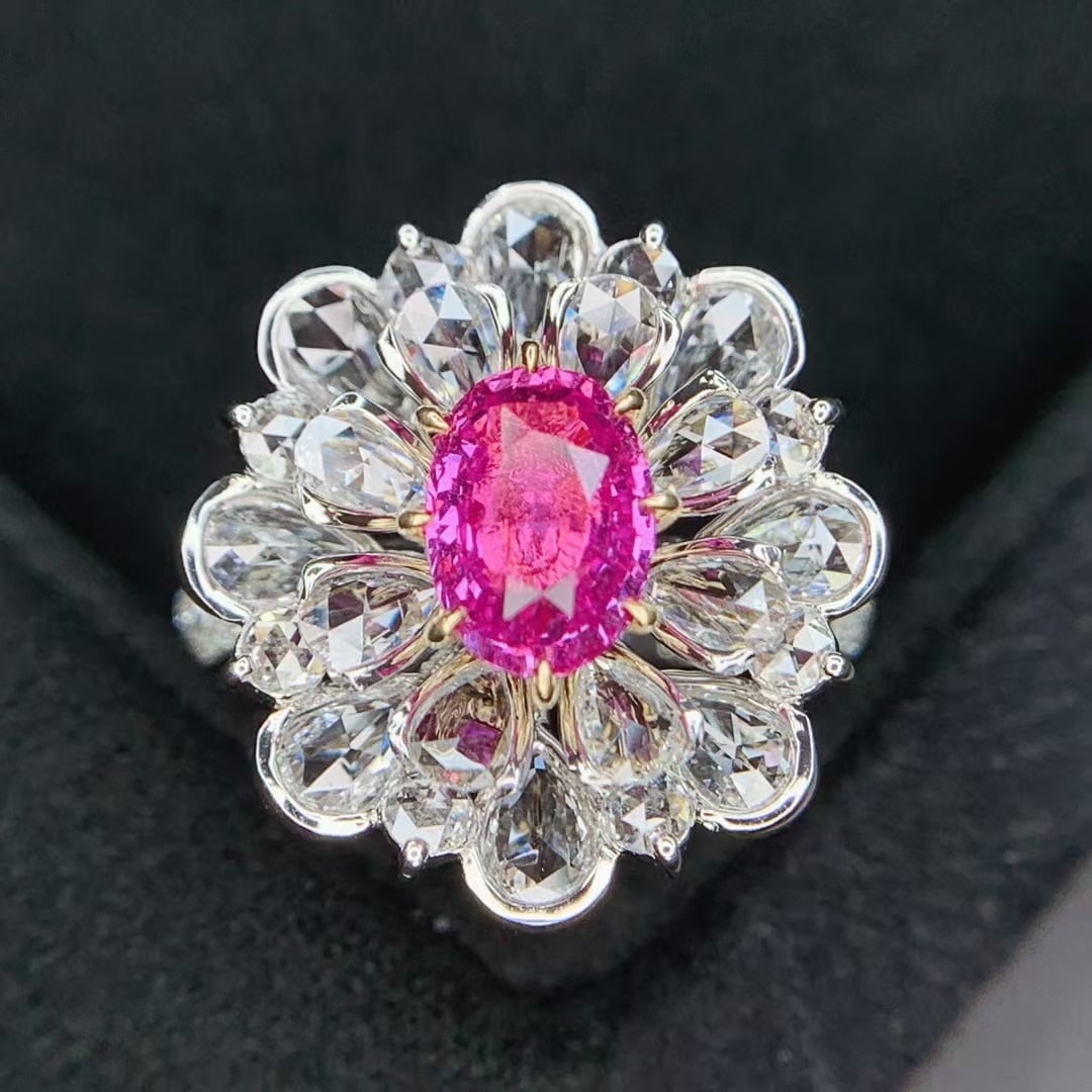 14k Gold 3.91 Ctw Natural Padparadscha Sapphire & Diamond Ring - 7
