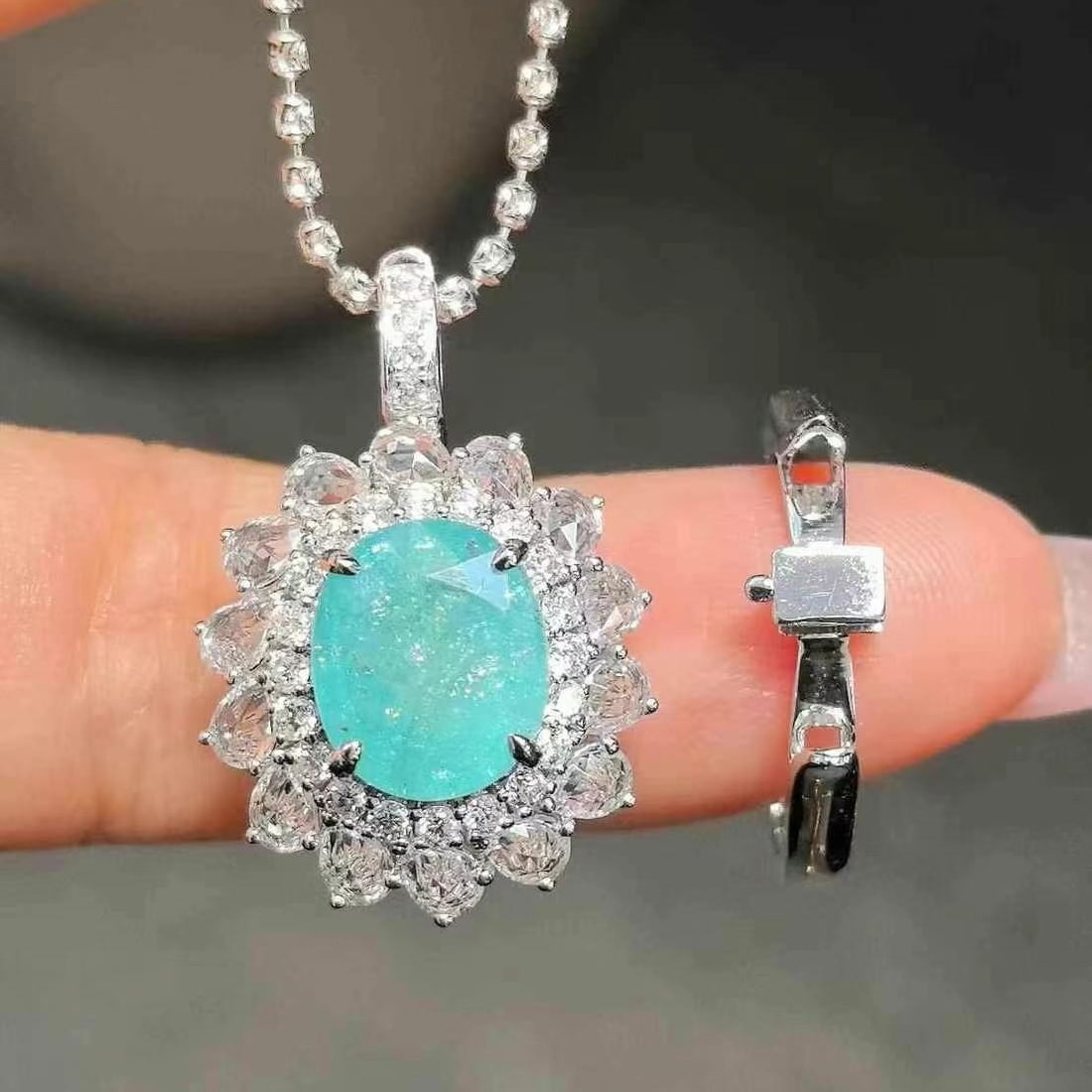 14k Gold 4.24 Ctw Natural Paraiba Tourmaline & Sapphire Ring/pendant( Without Chain ) - 2