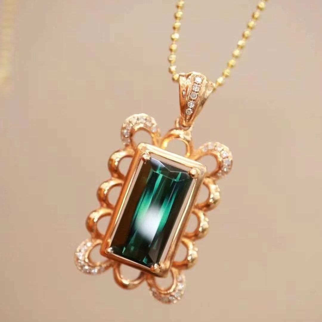 14k Gold 3.63 Ctw Natural Tourmaline & Diamond Pendant( Without Chain ) (1 of 7)