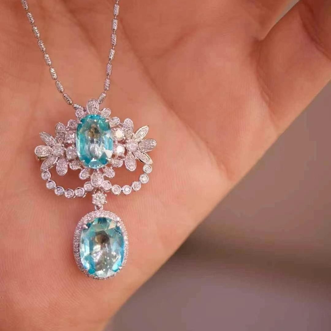 14k Gold 4.8 Ct Natural Paraiba Tourmaline & Diamond Brooch/pendant( Without Chain ) - 3