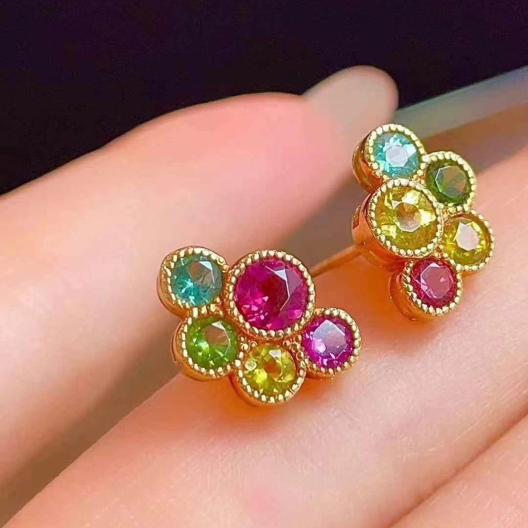 14k Gold 2.62 Ct Natural Tourmaline Earrings - 2