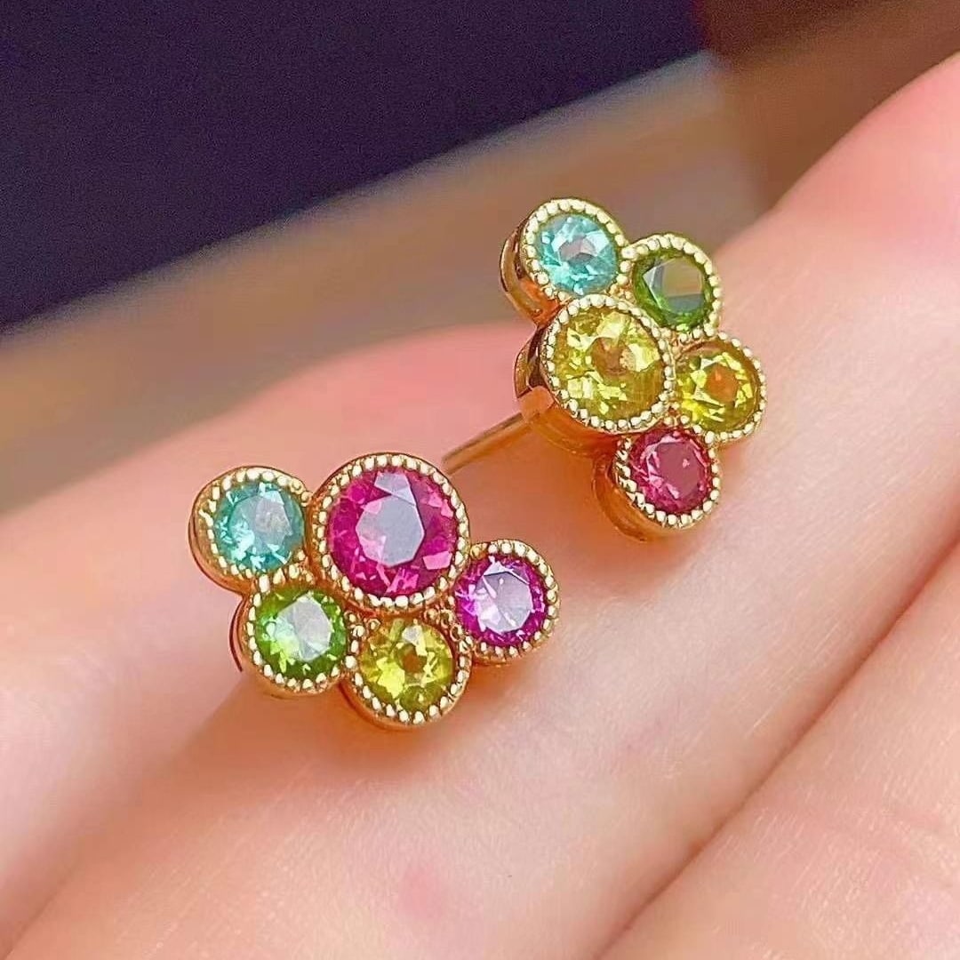 14k Gold 2.62 Ct Natural Tourmaline Earrings - 3