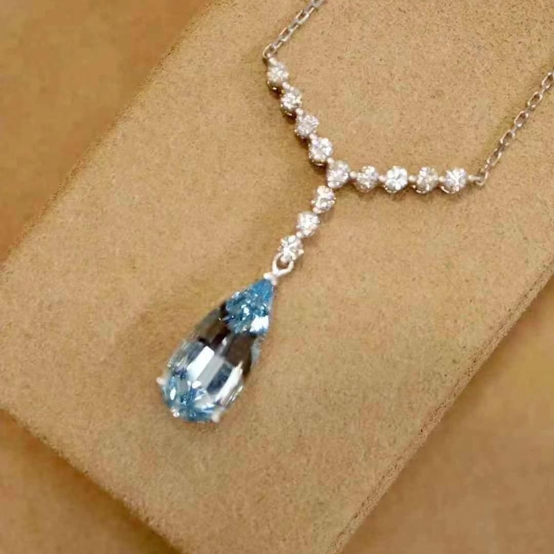 14k Gold 2.36 Ctw Natural Aquamarine & Diamond Necklace - 3