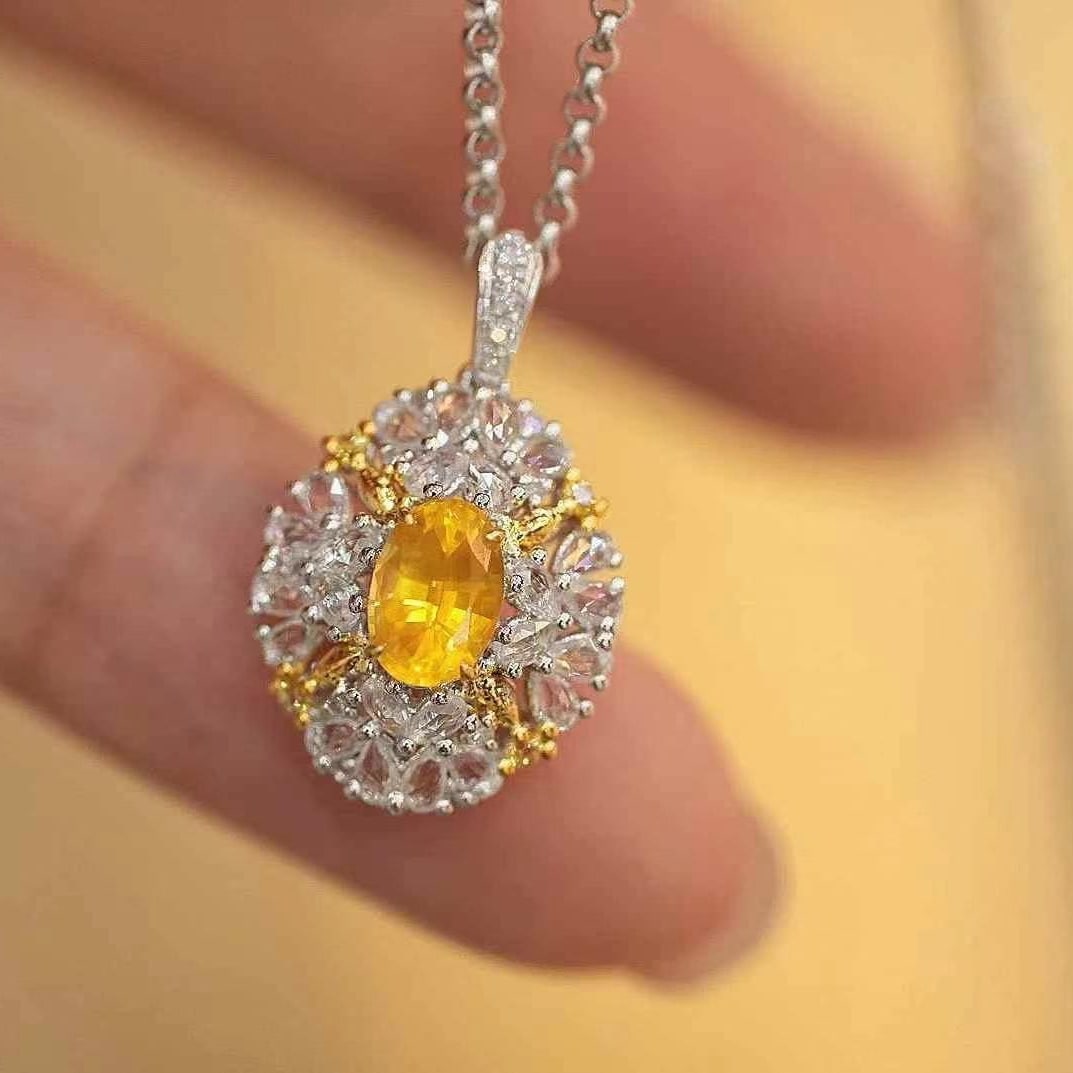 14k Gold 0.7 Ct Natural Sapphire & Sapphire & Diamond Pendant( Without Chain ) - 2