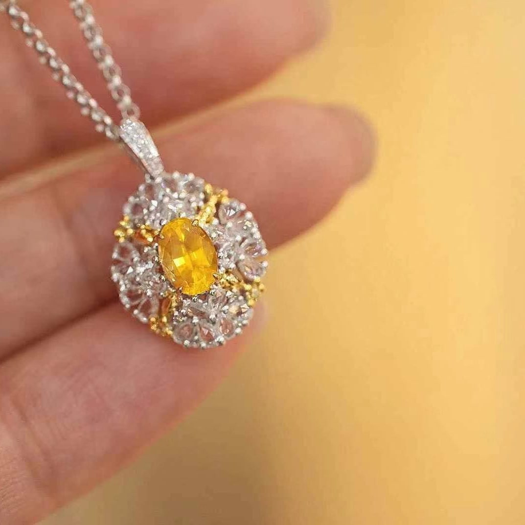 14k Gold 0.7 Ct Natural Sapphire & Sapphire & Diamond Pendant( Without Chain ) - 5