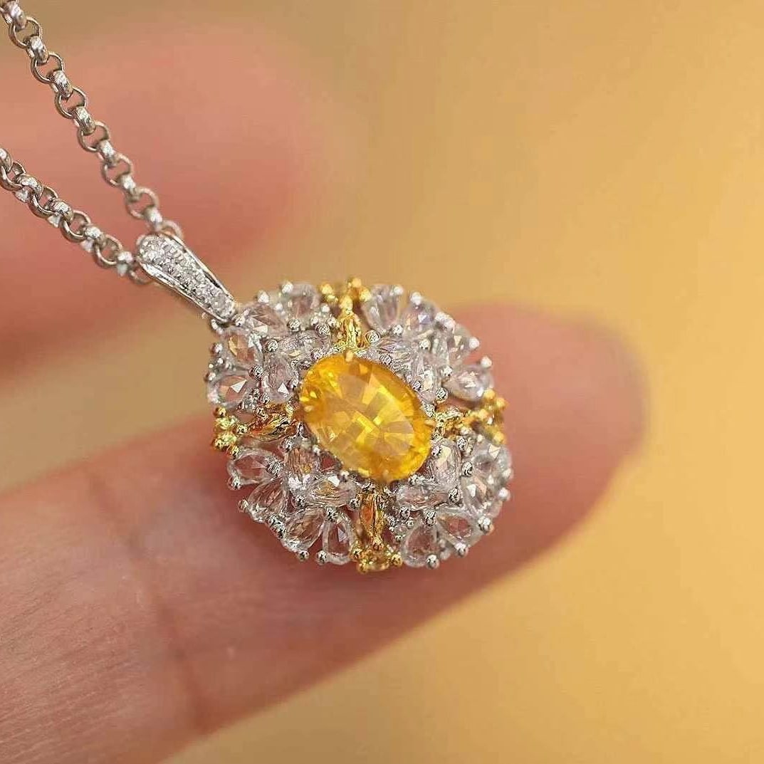 14k Gold 0.7 Ct Natural Sapphire & Sapphire & Diamond Pendant( Without Chain ) - 6