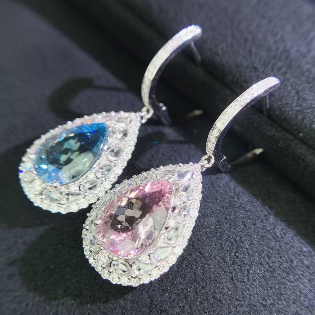 14k Gold 8.04 Ctw Natural Aquamarine & Morganite & Diamond Earrings - 6