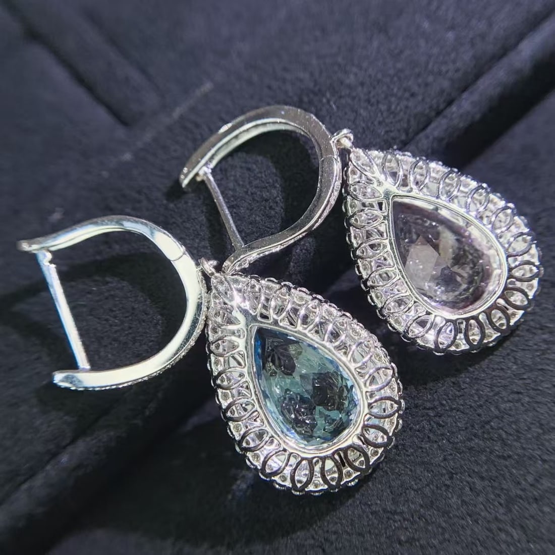 14k Gold 8.04 Ctw Natural Aquamarine & Morganite & Diamond Earrings - 7