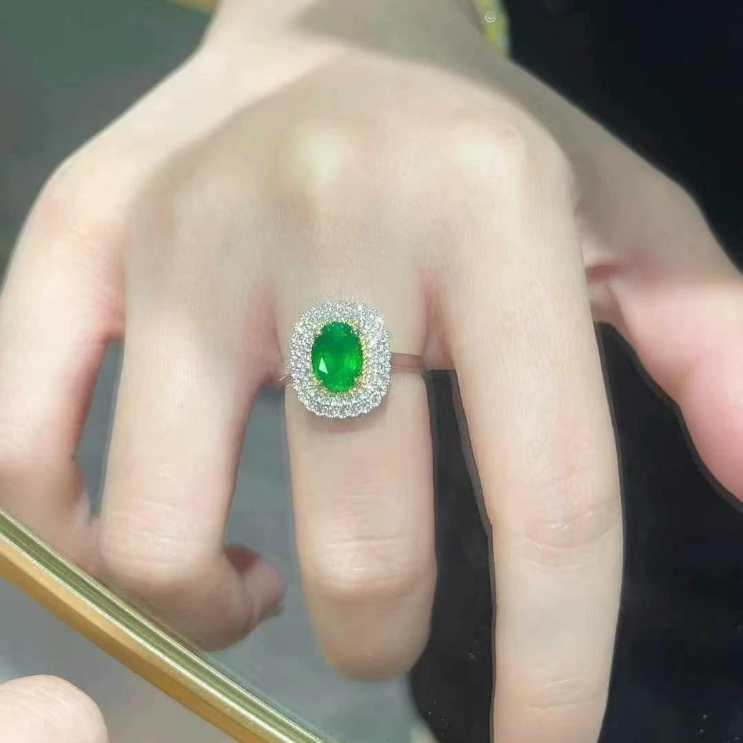 14k Gold 1.63 Ctw Vivid Green Natural Emerald & Diamond Ring - 5