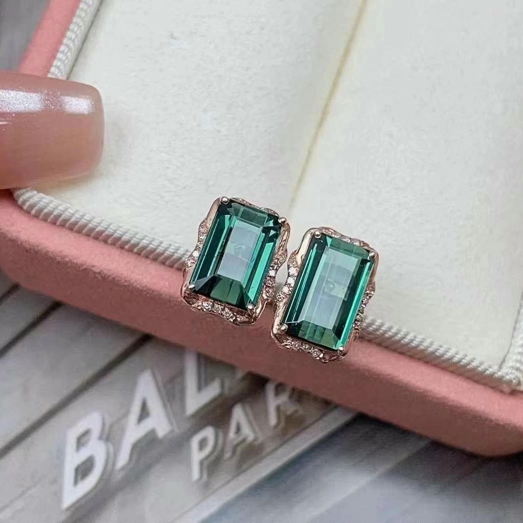 14k Gold 4.58 Ct Natural Tourmaline & Diamond Earrings - 3