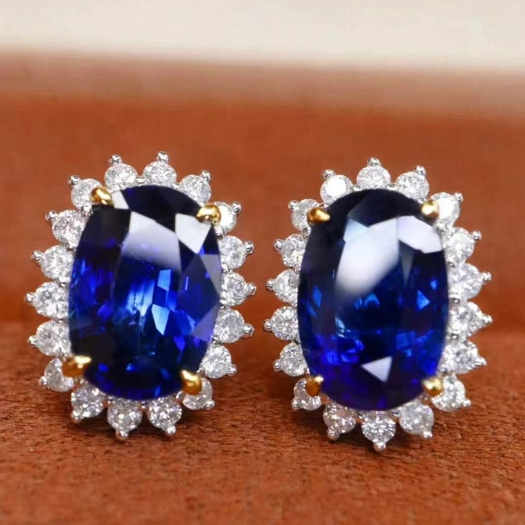 14k Gold 2.56 Ctw Natural Sapphire & Diamond Earrings: Ref:230949055 // gold content:14k gold // main gemstone:sapphire // shape:oval // carat weight:2. 2ct // color:blue // treatment:natural // // adjacent gemstone 2 : diamond // shape:round // carat wei