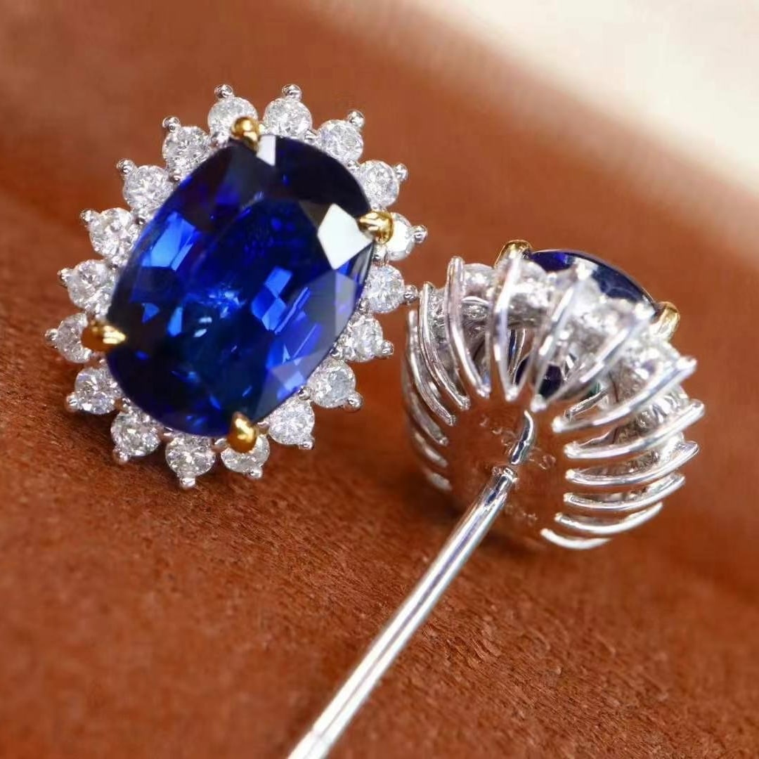 14k Gold 2.56 Ctw Natural Sapphire & Diamond Earrings - 2